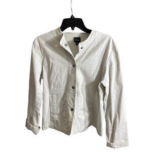Eileen Fisher Cotton Jacket Snap Button Cream Size Petite Large
